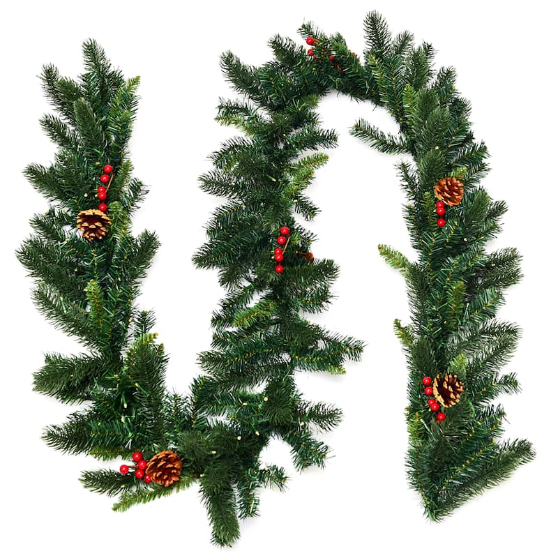 9 FT Pre-lit Christmas Garland Holiday Artificial Decor - Green - Green