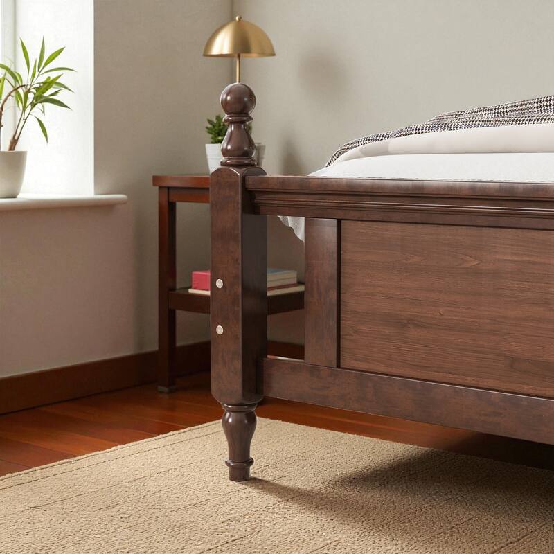 Queen Size Pine Wood Bed with Upholstered Headboard and Panel Footboard, Solid Frame with Central Support and Under-Bed Storage
