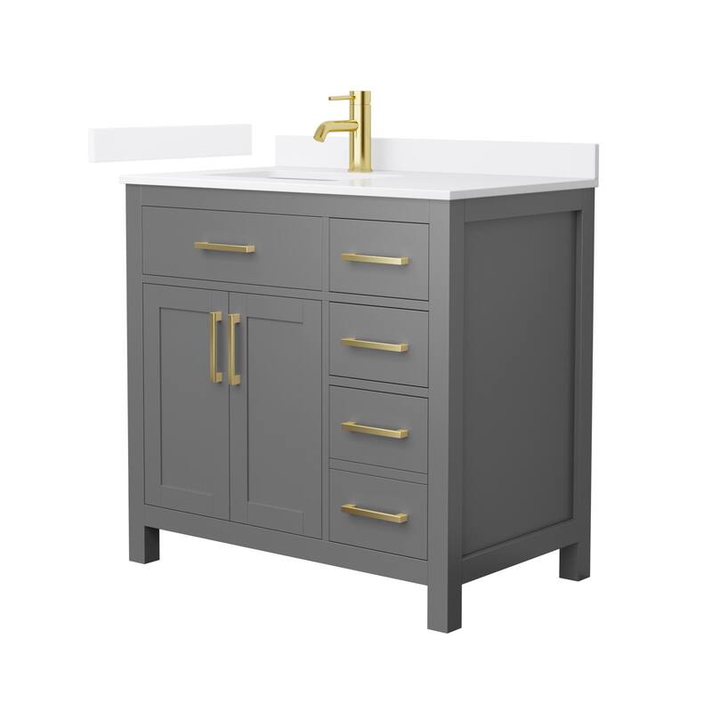 Wyndham Collection WCG2424-36S-QTZ-UNSMXX Beckett 36" Free Standing - Dark Gray / White Quartz Top / Brushed Gold