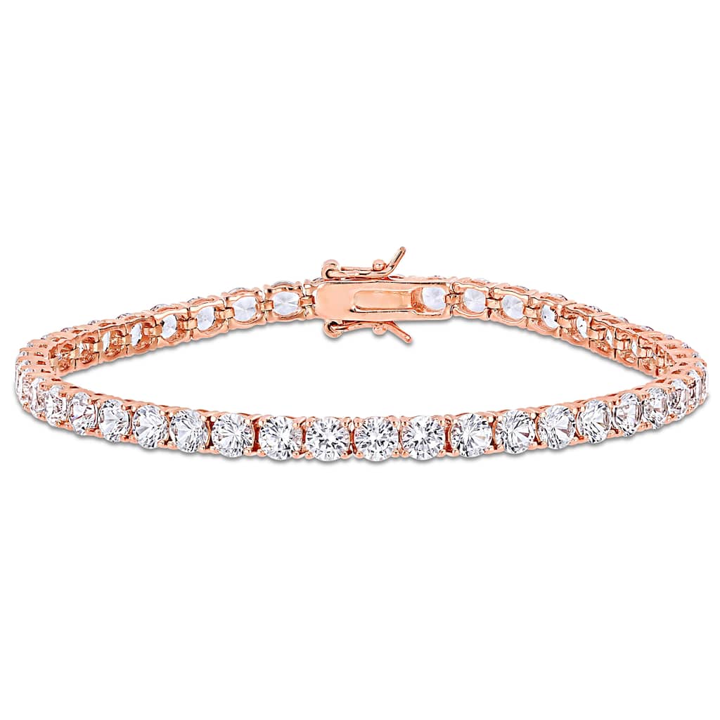 Miadora Rose Plated Sterling Silver Created White Sapphire Tennis Bracelet