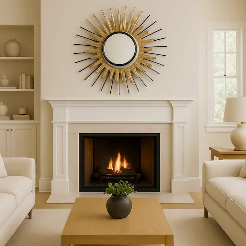 Gold Sunburst Round Mirror Wall Art Oversized Accent Decor 32"