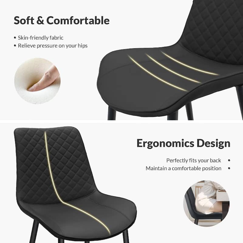 Black PU Leather Dining Chair Set of 4 with Metal Legs