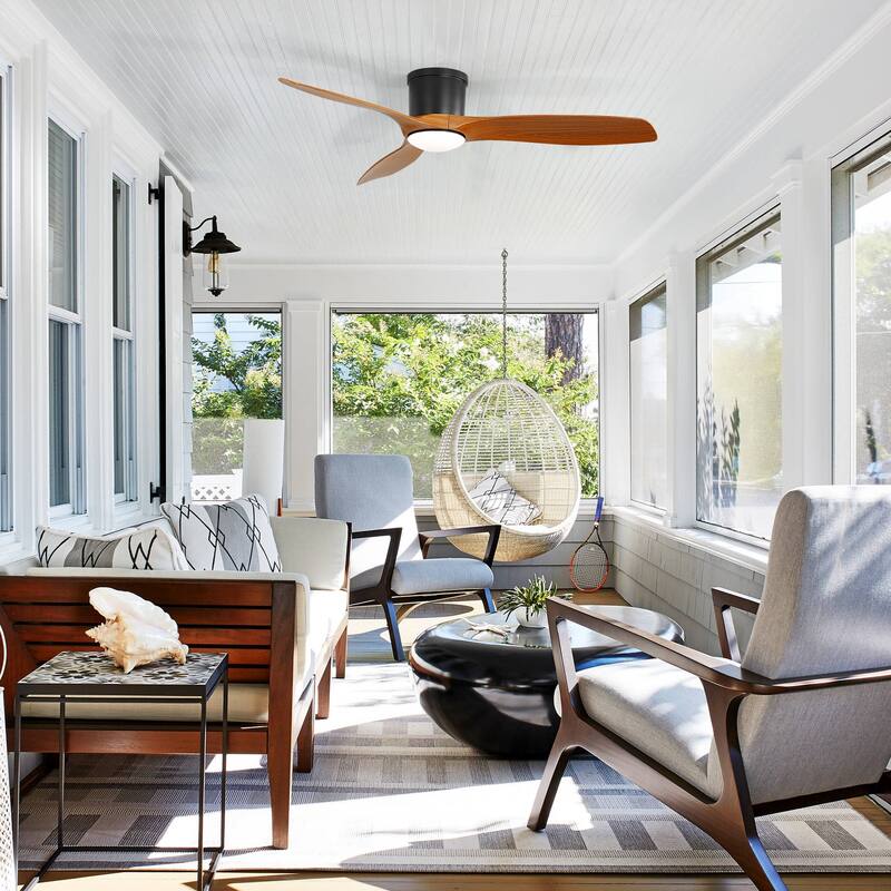 Sofucor 52 Inch Low Profile Flush Mount Ceiling Fan With Light and Remote,3-ABS Blades Smart Optional,Reversible DC Motor