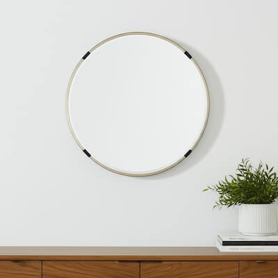 HomeRoots 24" Gold And Black Metal Round Framed Accent Mirror - 23.62 in. x 23.62 in. x 1.77 in.
