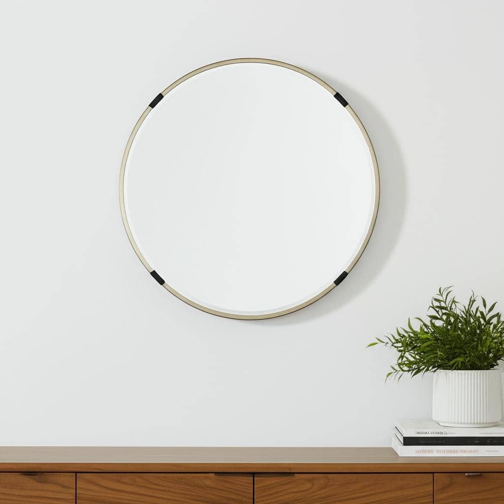 HomeRoots 24" Gold And Black Metal Round Framed Accent Mirror - 23.62 in. x 23.62 in. x 1.77 in.