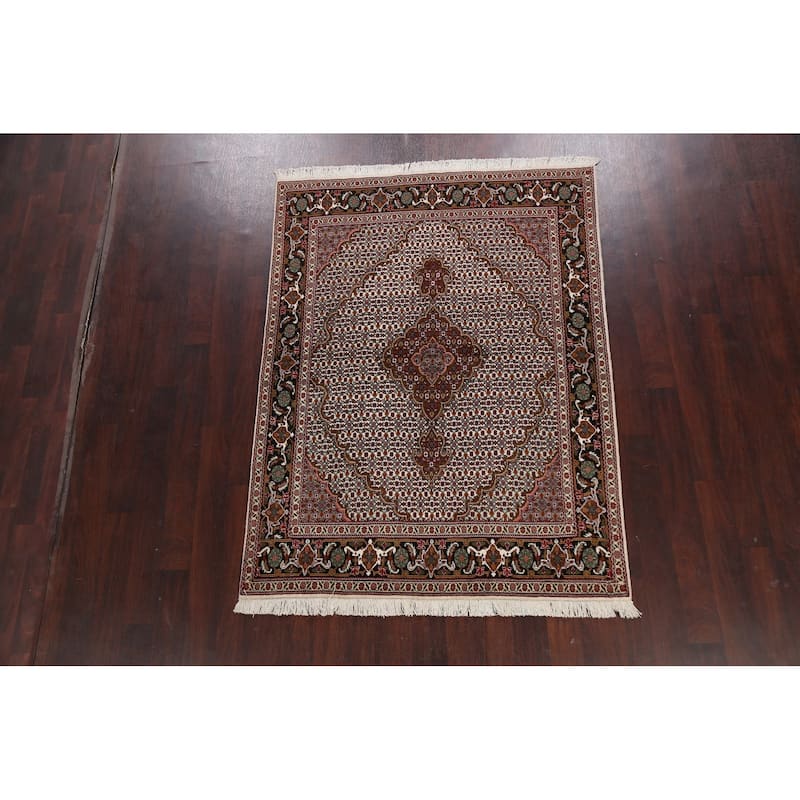 Vegetable Dye Wool/ Silk Tabriz Mahi Persian Area Rug Hand-knotted - 5'0" x 6'10"