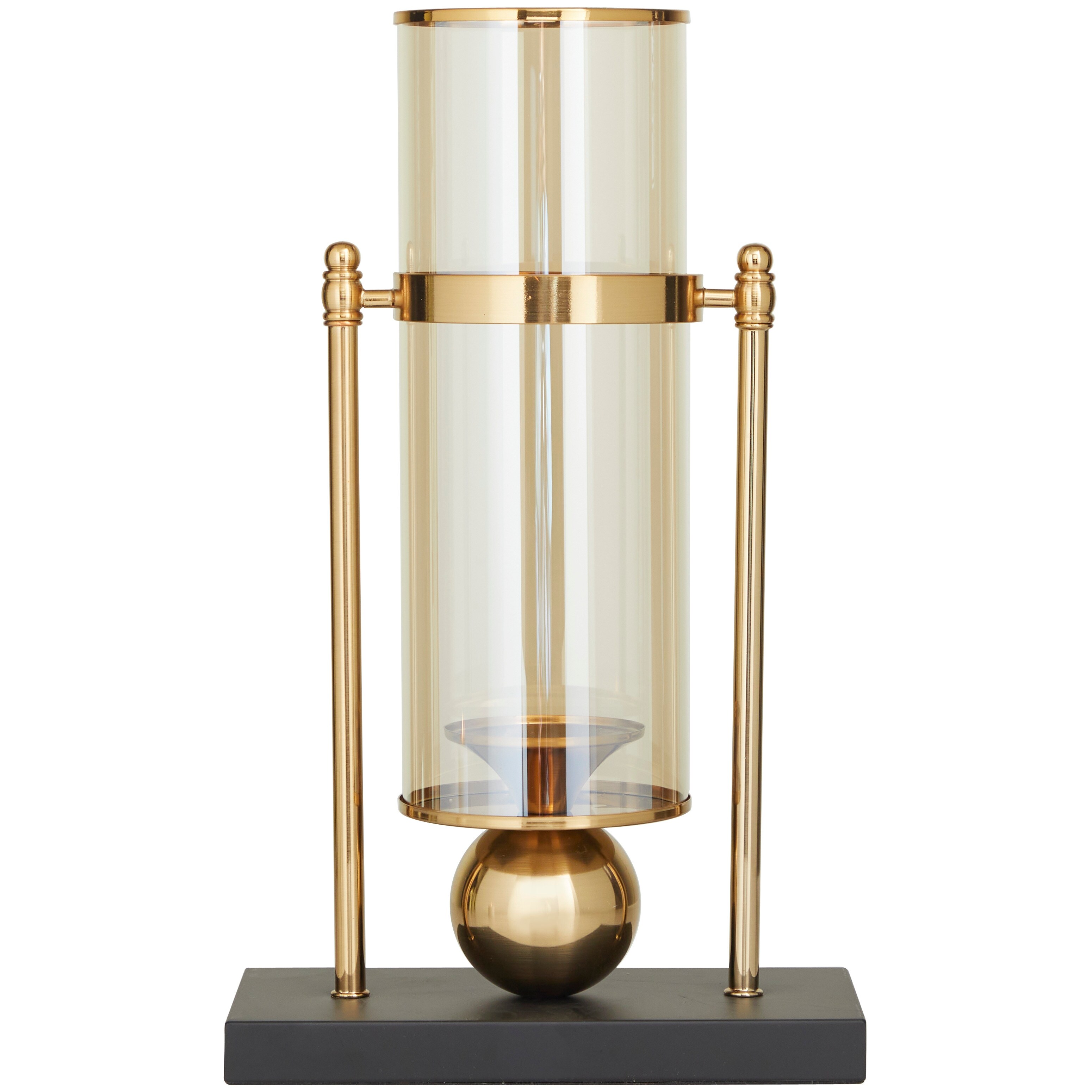 CosmoLiving by Cosmopolitan Gold Metal Pillar Hurricane Lamp with Metal Stand