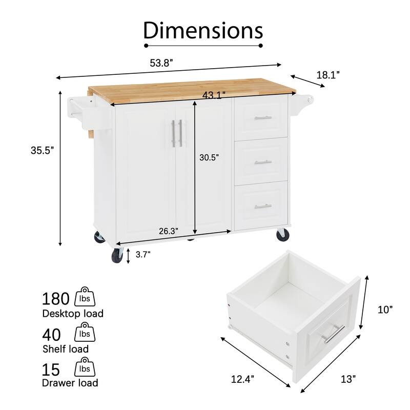 Kitchen Island Cart On Locking Wheels, Rolling Kitchen Island with Drop Leaf Countertop, Bar Cabinet with Cabinet & 3 Drawers