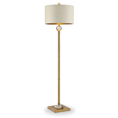 Gold Metal Column Floor Lamp with Drum Shade and n-Line Switch - 17” x 17” x 63.25” (D x W x H)