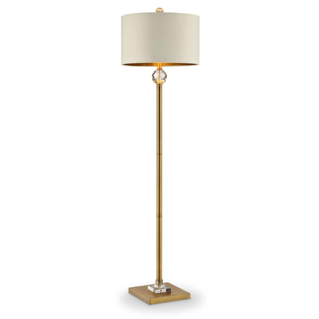 Gold Metal Column Floor Lamp with Drum Shade and n-Line Switch - 17” x 17” x 63.25” (D x W x H)