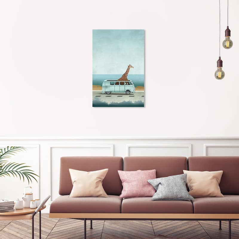 Wynwood Studio Canvas Animals Going to Swim Blue and Ochre Bohemian & Eclectic Wall Art Canvas Print - 30 x 20