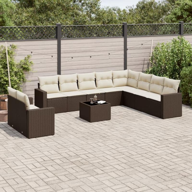 vidaXL Garden Sofa Set Brown, Cream White - 21.7 x 21.7 x 14.6
