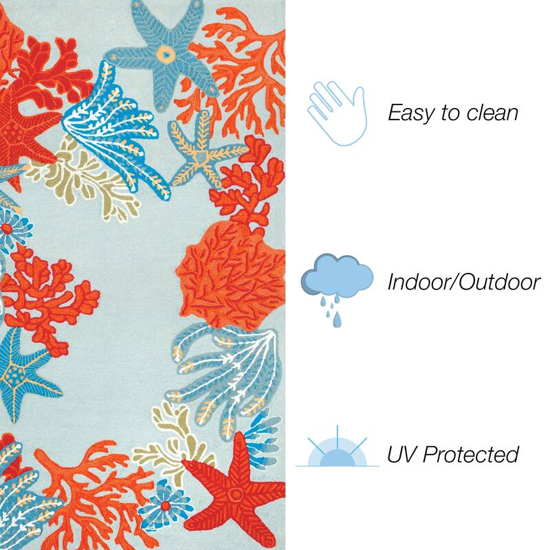 Liora Manne Ravella Ocean Scene Indoor/Outdoor Rug Aqua 5' x 7'6"