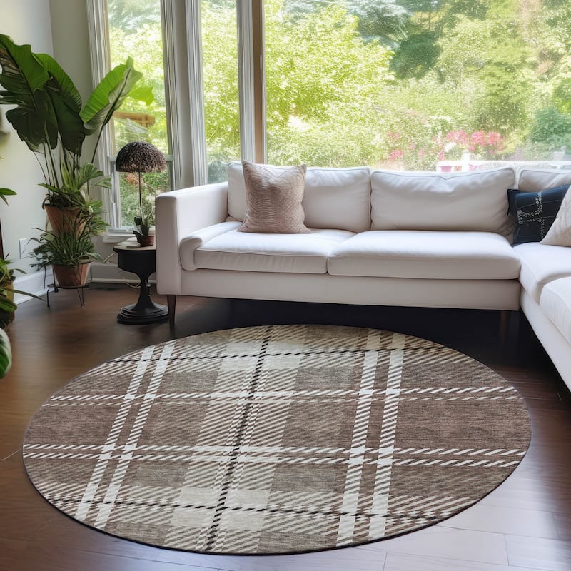 Machine Washable Indoor/ Outdoor Chantille Plaid Cozy Rug