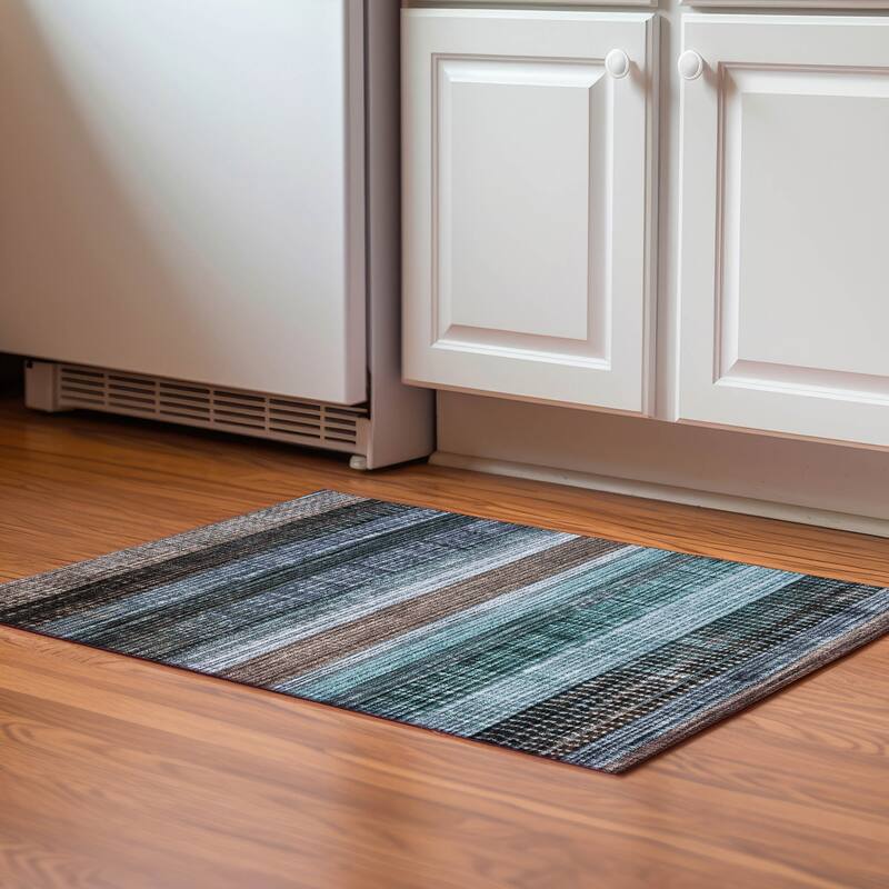 Premium Washable Super Soft Ombre Stripe Mayfield Rug - Teal - 1'8" x 2'6"