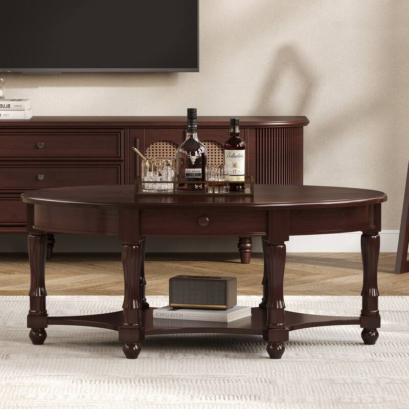 Oval Accent Table with Drawer and Storage Shelf,for Living Room