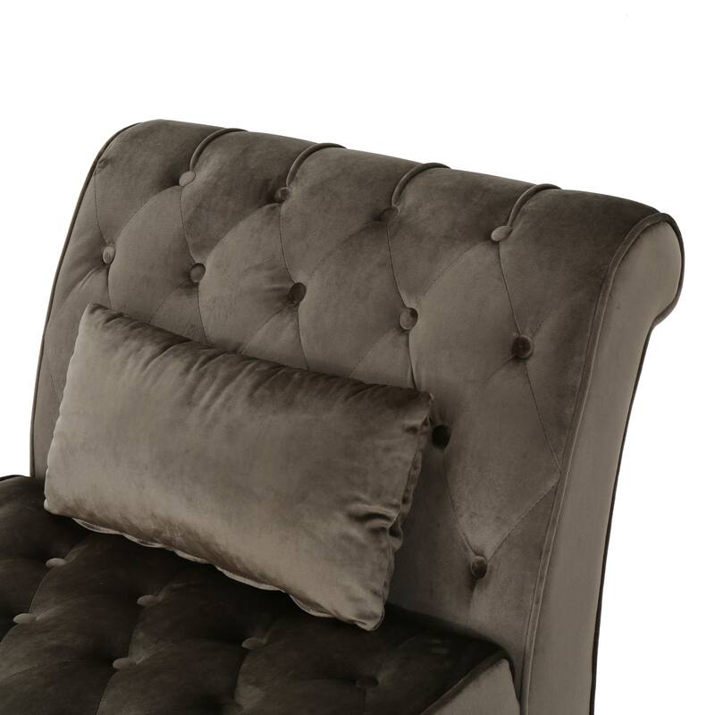 Roomfitters Tufted Velvet Chaise Lounge with Bolster Pillow, Elegant Relaxing Accent Seating