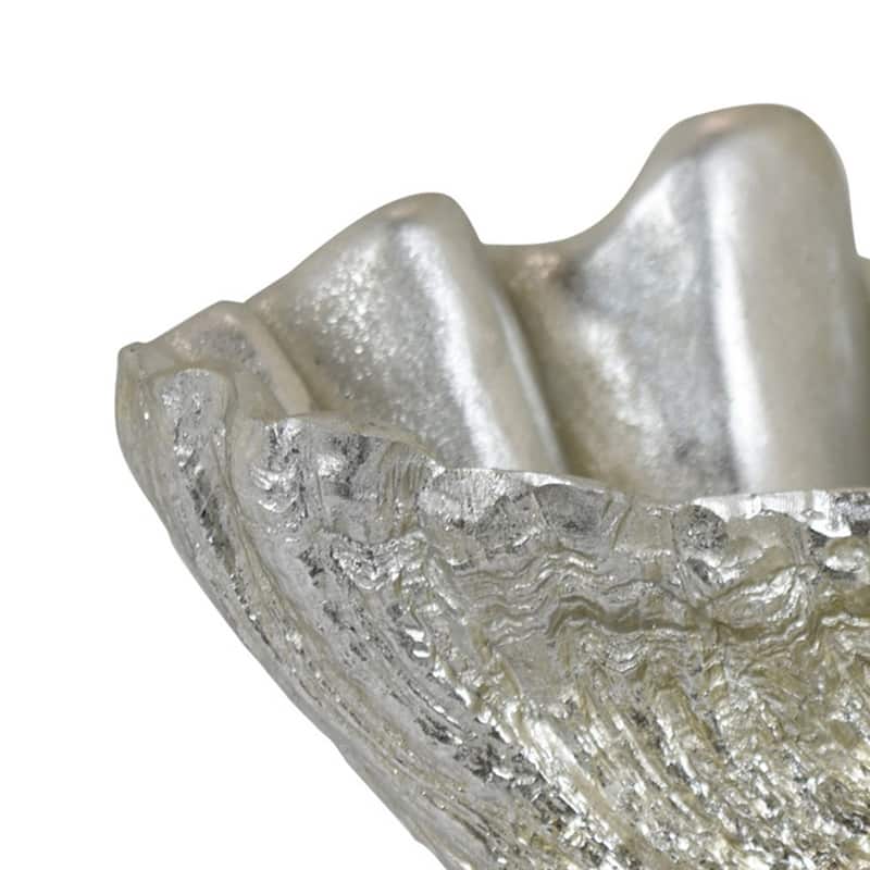 Coastal Seashell Decorative Bowl, Textured Chrome Silver Resin 19 Inch