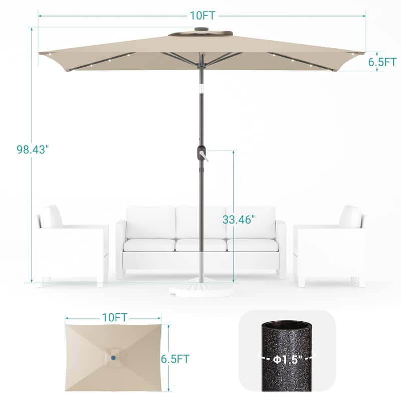 Bonosuki 10 x 6.5ft LED Patio Rectangular Umbrella Outdoor Market Umbrella Aluminium/Steel with Tilt and Crank