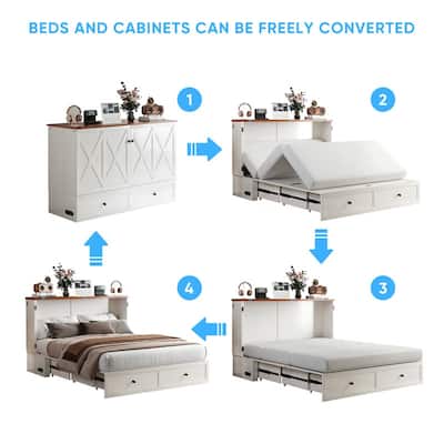 Mixoy Modern Full/Queen Size Murphy Bed Chest with USB and Storage,No Mattress