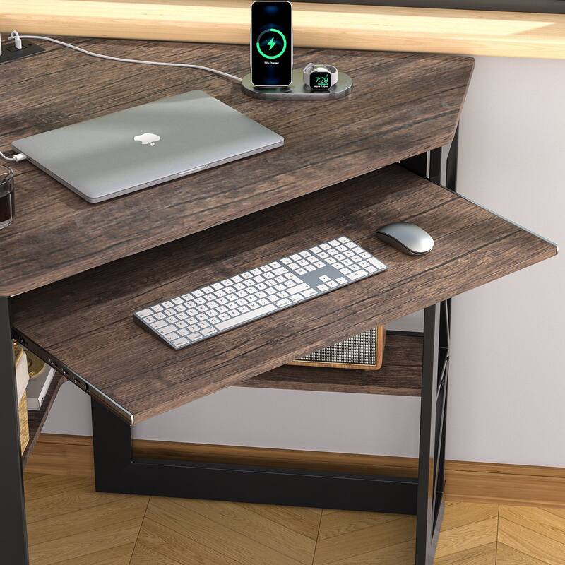 Corner Desk Small Desk with Outlets Corner Table for Small Space, Computer Desk with USB Ports Triangle Desk with Storage