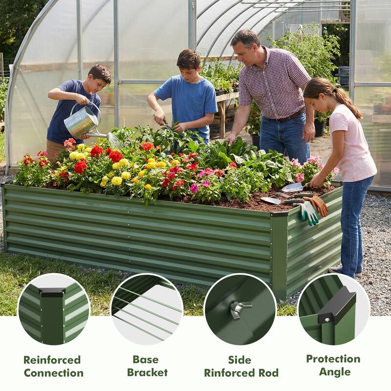 Meyreso 8ft x 4ft x 2ft Galvanized Raised Garden Bed, Thick Metal Planter Box, Rust Proof, Weather Resistant, Open Base
