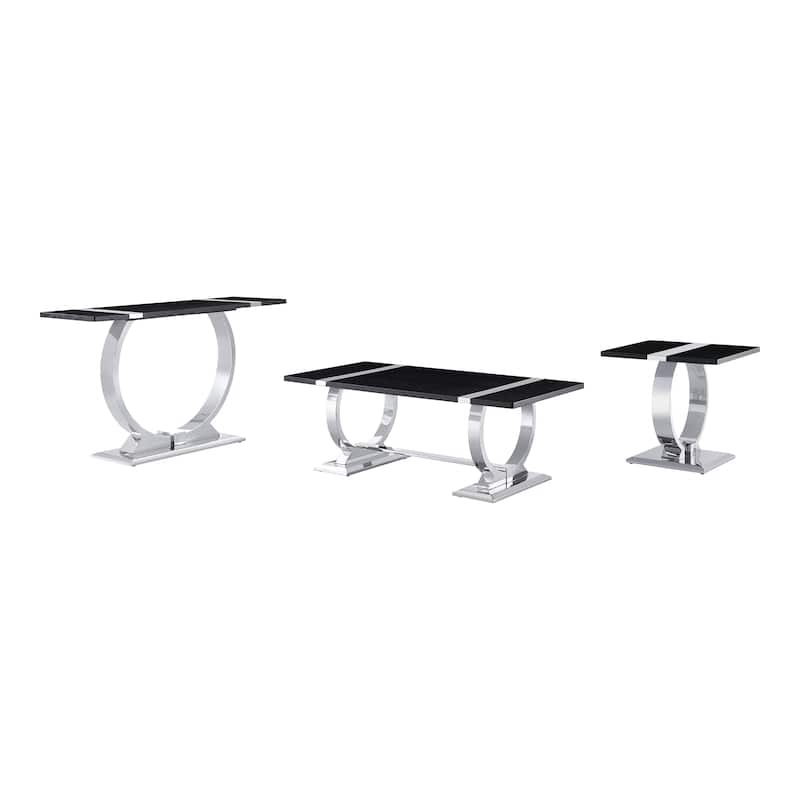 Furniture of America Carra Modern 3-Piece Stainless Steel O-Shaped Trestle Base Coffee Table Set