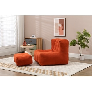 Fluffy Bean Bag Chair Super Soft Lazy Sofa w/Square Ottoman Modern ...