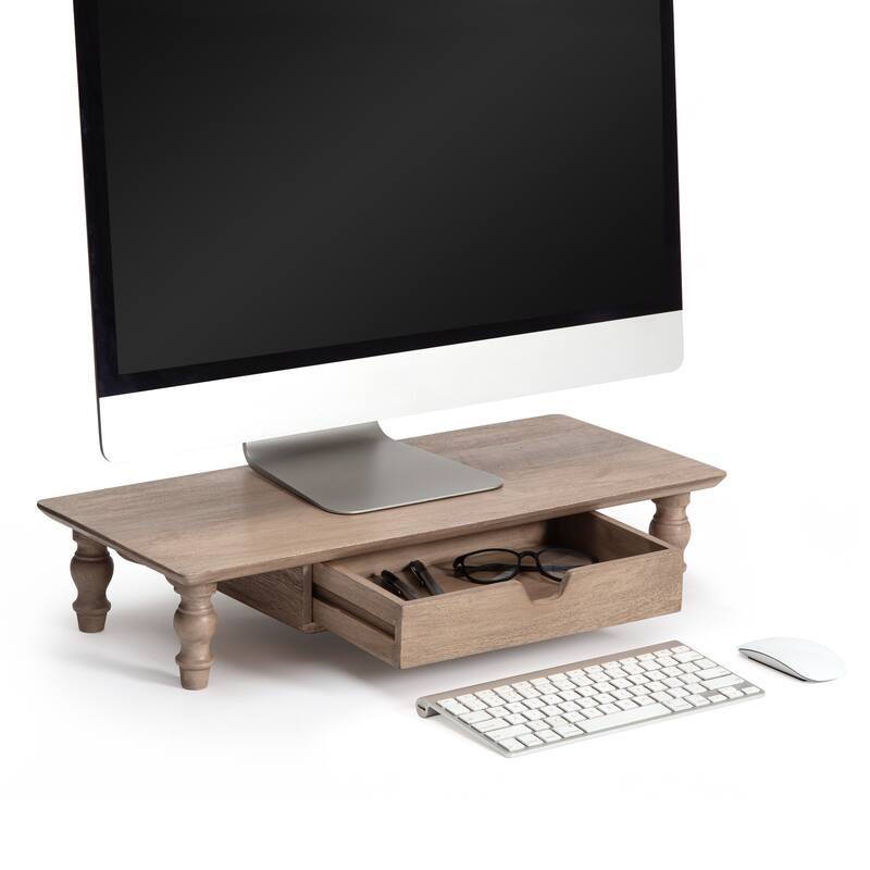 Jani Wood Monitor Stand Riser Desk - Ergonomic Design Stand, Desktop Organizer Table for Home, Office Workspace, Gaming Desk - Brown