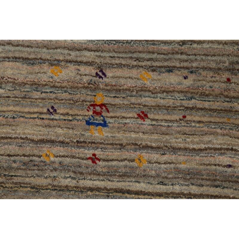 Striped Tribal Gabbeh Oriental Area Rug Handmade Wool Carpet - 4'11"x 7'11"