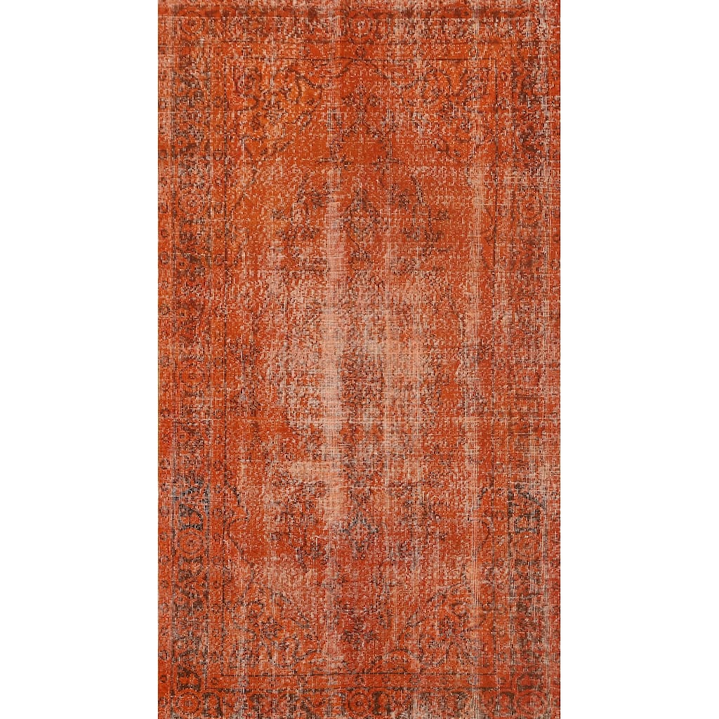 Orange Anatolian Distressed Turkish Vintage Rug Handmade Wool Carpet - 3'9"x 7'0"