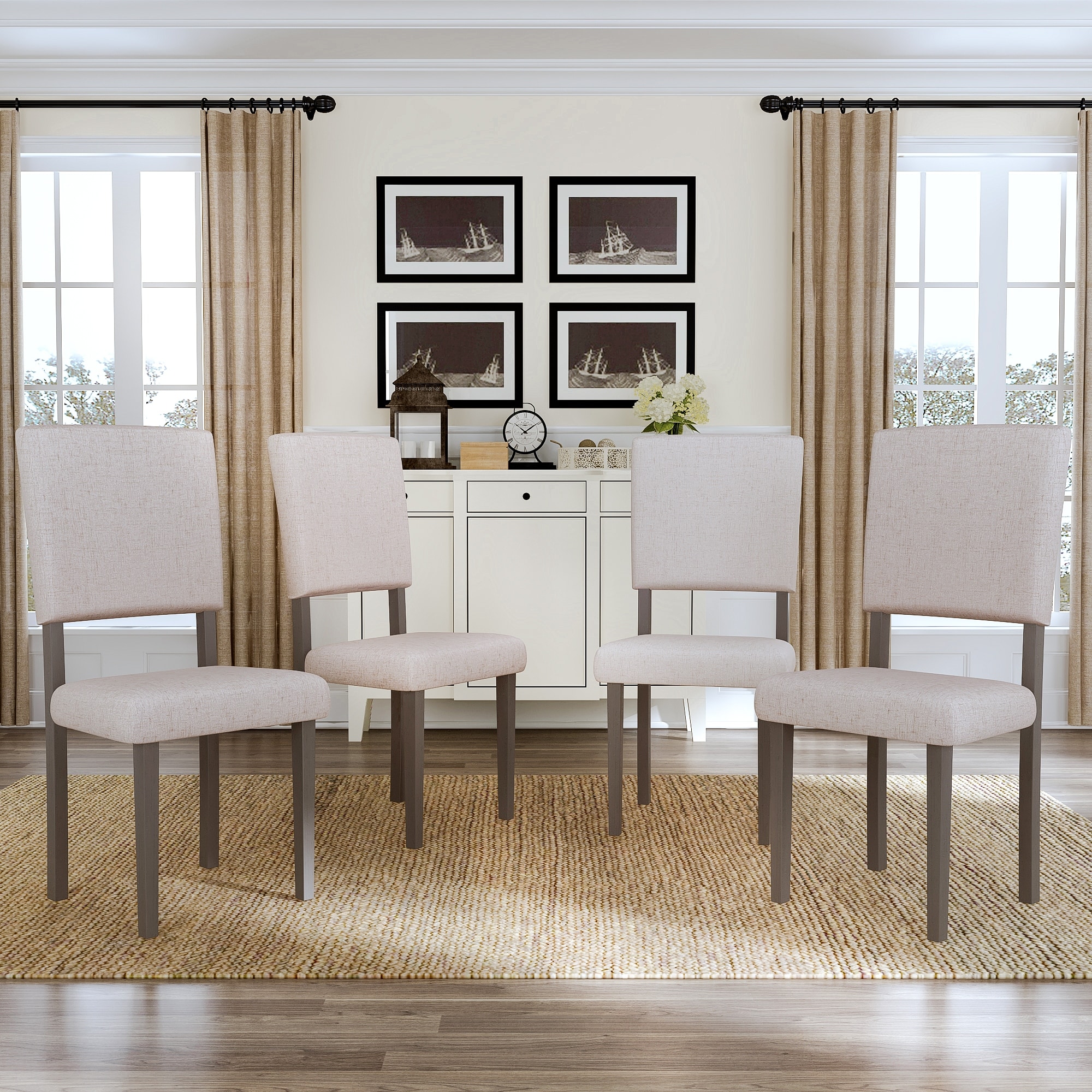 Wooden Upholstered Dining Chairs High Back Side Chairs with Wooden