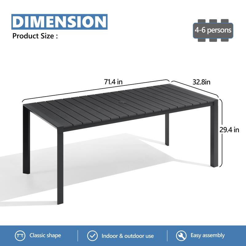 VredHom Premium Outdoor Patio Aluminum Dining Table with Umbrella Hole