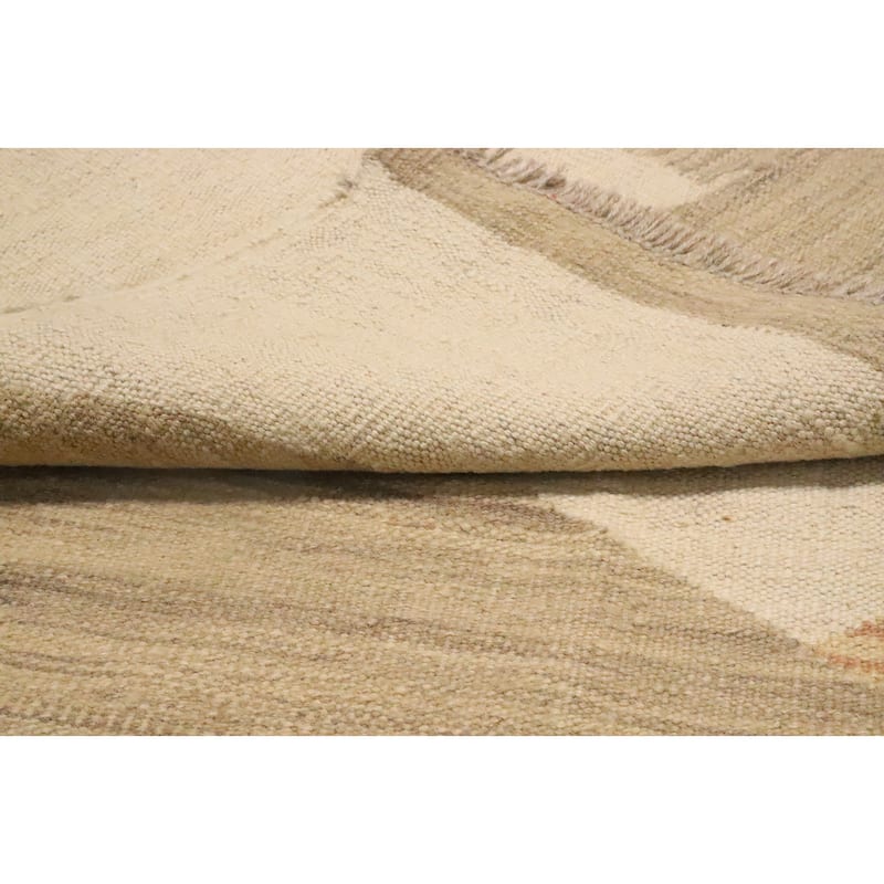 Hand Woven Oriental 100% Wool Carpet Southwestern Modern Beige & Ivories Kilim Area Rug - 5' 10'' X 3' 11''