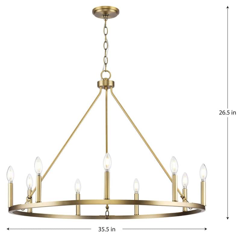 Gilliam Collection Nine-Light Vintage Brass New Traditional Chandelier - 35.5 in x 35.5 in x 26.5 in
