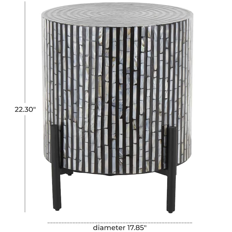 Mother of Pearl Shell Geometric Handmade Mosaic Inlay Accent Table with Black Metal Legs - Multi Colored - Roche River Decor