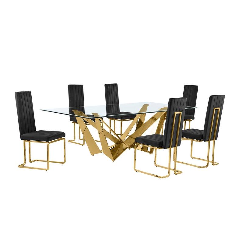 Best Quality Furniture D402/3-SC340-7 Dining Set with 94" 15mm Glass with Bevel