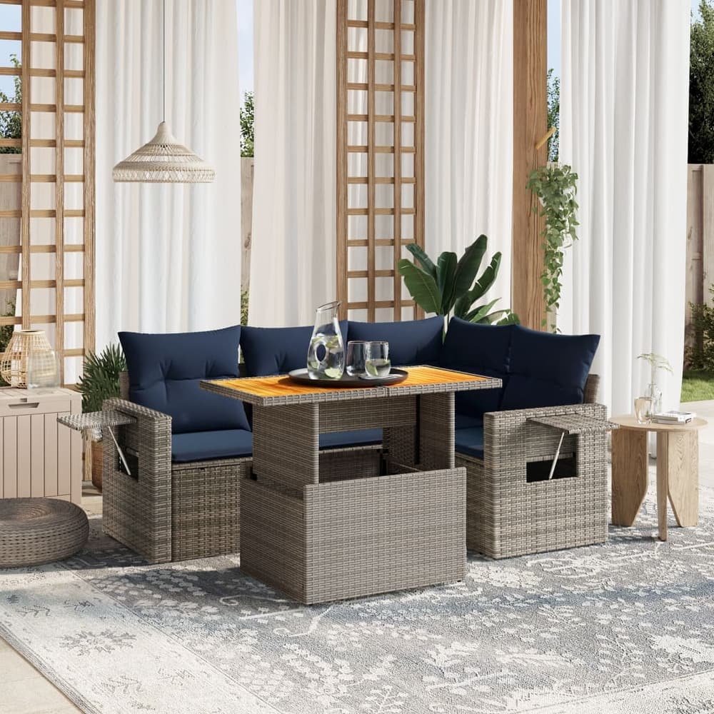 vidaXL Patio Sofa Set with Cushions Outdoor Furniture 5 Piece Poly Rattan