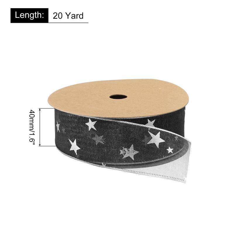 1Inch 20 Yard Star Organza Sheer Ribbon Printed Grey for Gift Wrapping - Black - 1.6 inch