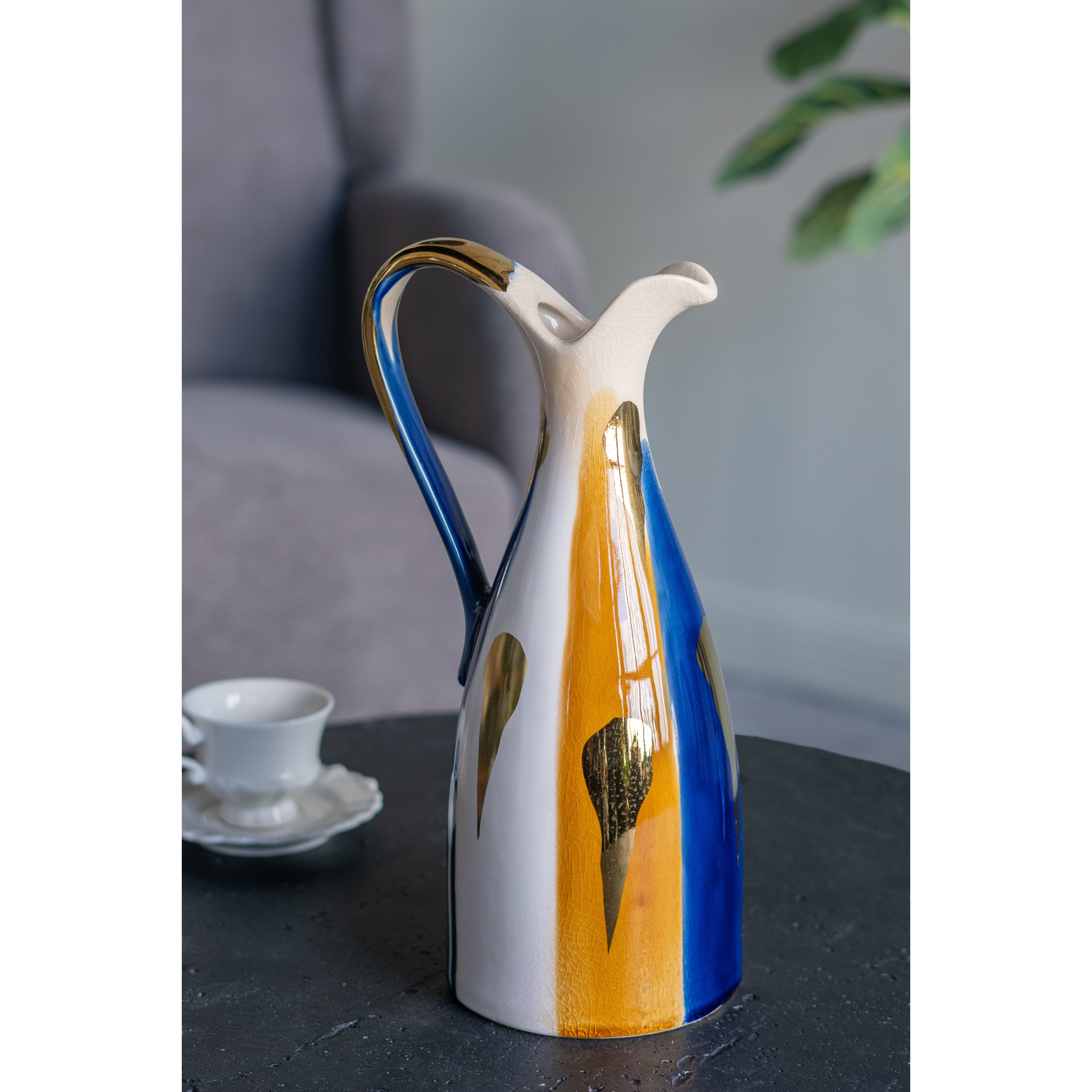 Ceramic Pitcher Vase With Abstract Multicolored Finish