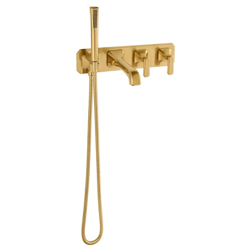 DXV Belshire Wall-Mount Tub Filler With Lever Handles - Satin Brass