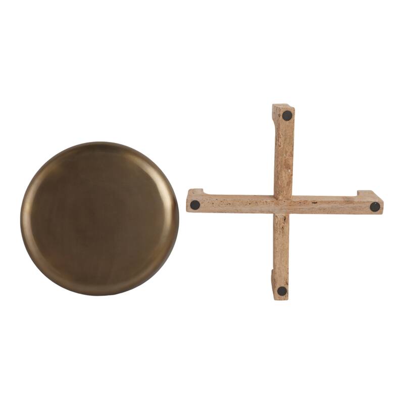 Metal Travertine Bowl Decorative Metallic Removable Stand - 6" Silver - 21" x 21" x 6"