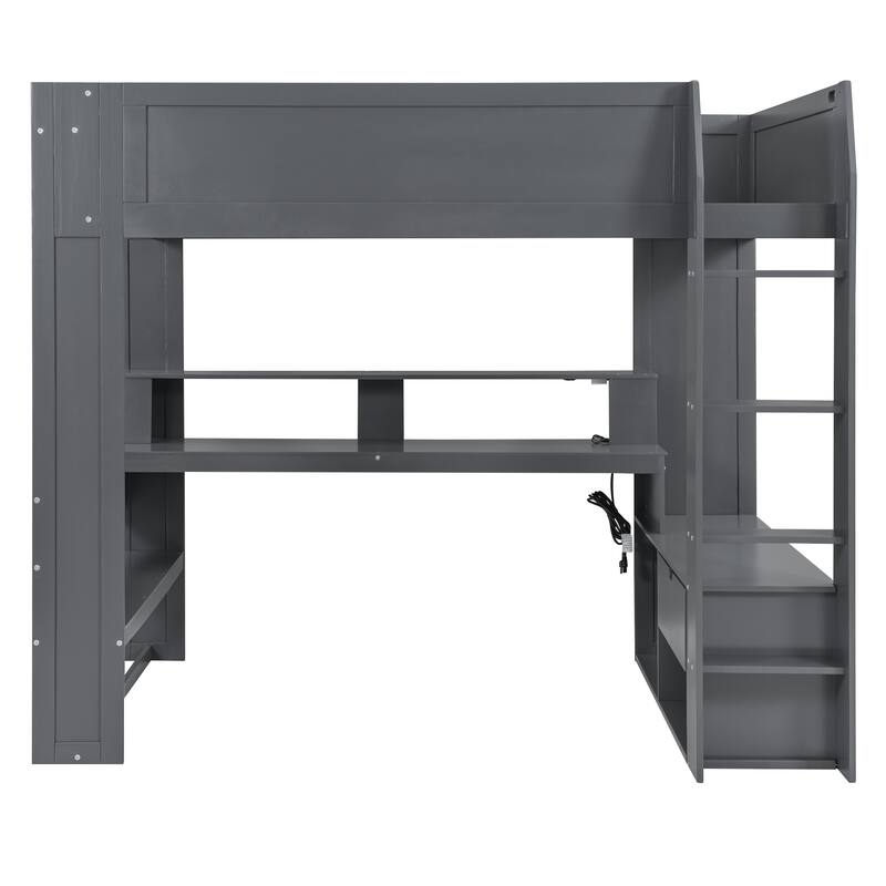 Solid MDF Gaming Loft Bed with Desk & Shelves