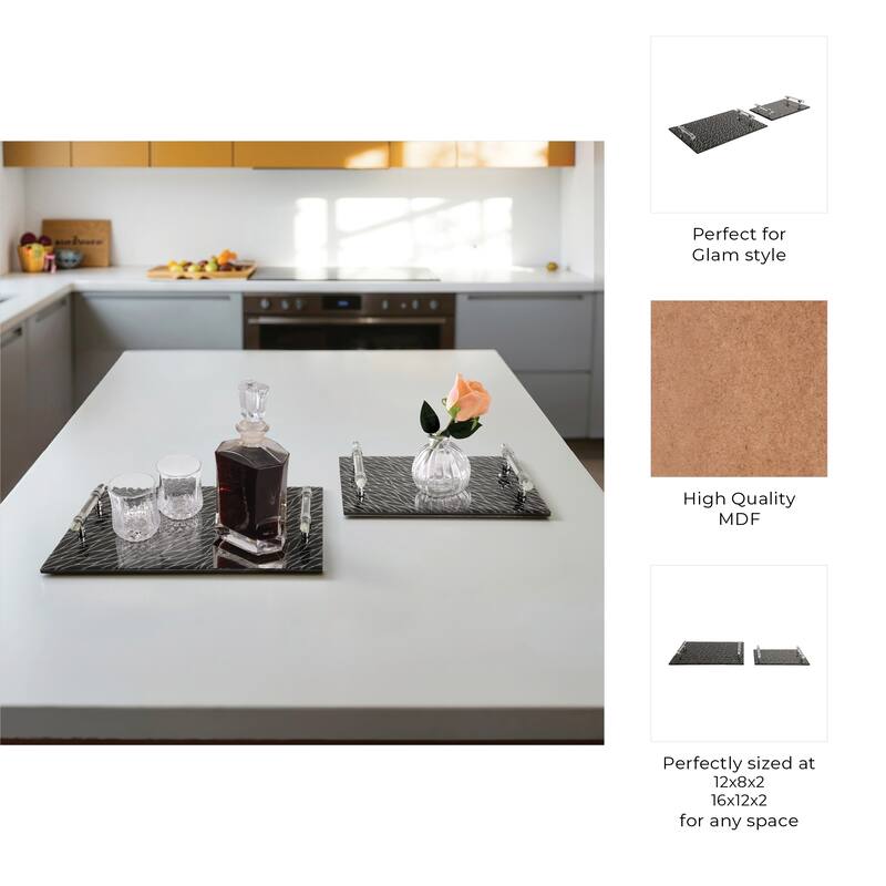 Glass Serving Trays with Modern Handles Stylish Accent (Set of 2) - 16" x 12" x 2"