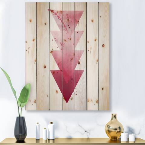 Designart 'Red Triangles Abstract Geometric Art Composition' Modern Print on Natural Pine Wood