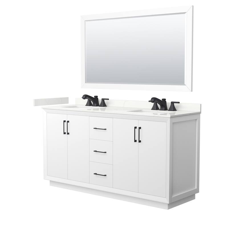 Wyndham Collection WCF414166D-QTZ-US3M58 Strada 66" Free Standing - White / Giotto Quartz Top / Matte Black Hardware