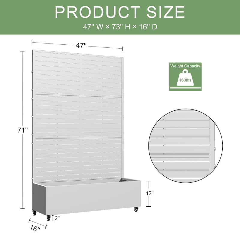 Metal Movable Planter Box with Trellis Privacy Screen Planter Box with Lockable Wheels - 72"x47"