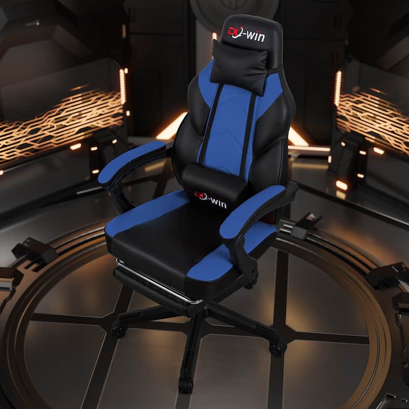 Futzca Gaming Chair PU Leather Office Chair with Headrest, Footrest & Massage Lumbar Support
