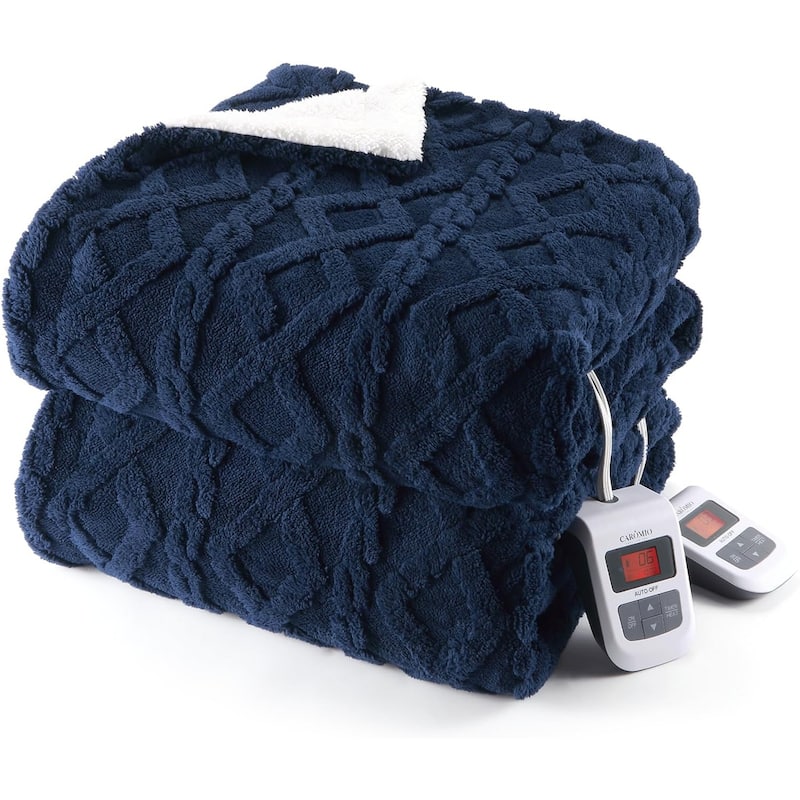 Heated Throw Blanket - Thick Tufted Sherpa Electric Blanket Throw with 10 Heating Levels and 10 Time Settings