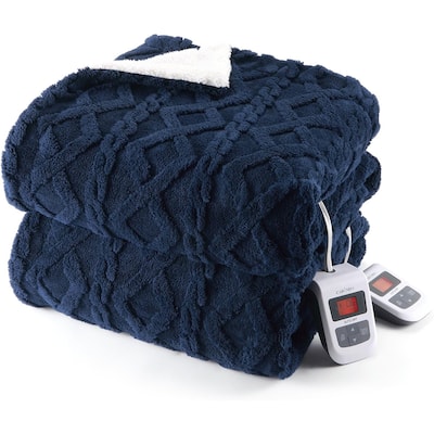 Heated Throw Blanket - Thick Tufted Sherpa Electric Blanket Throw with 10 Heating Levels and 10 Time Settings